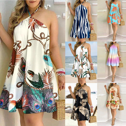 Women's Halter-Neck Sundress - Sleeveless A-Line - Lightweight Floral Resort Wear