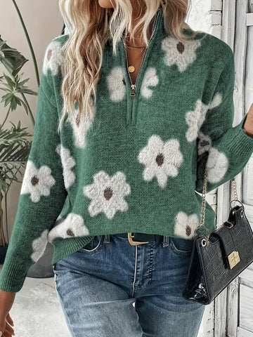 Women's knitted sweater with zipper