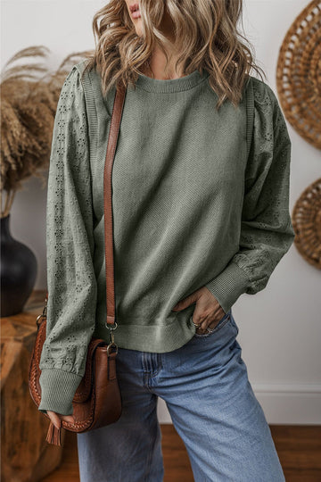 Lara - eyelet round neck long sleeve sweatshirt