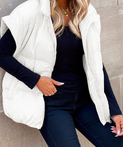 Women’s Quilted Vest – Relaxed Fit – Insulated Padding – Zip Front – High Collar