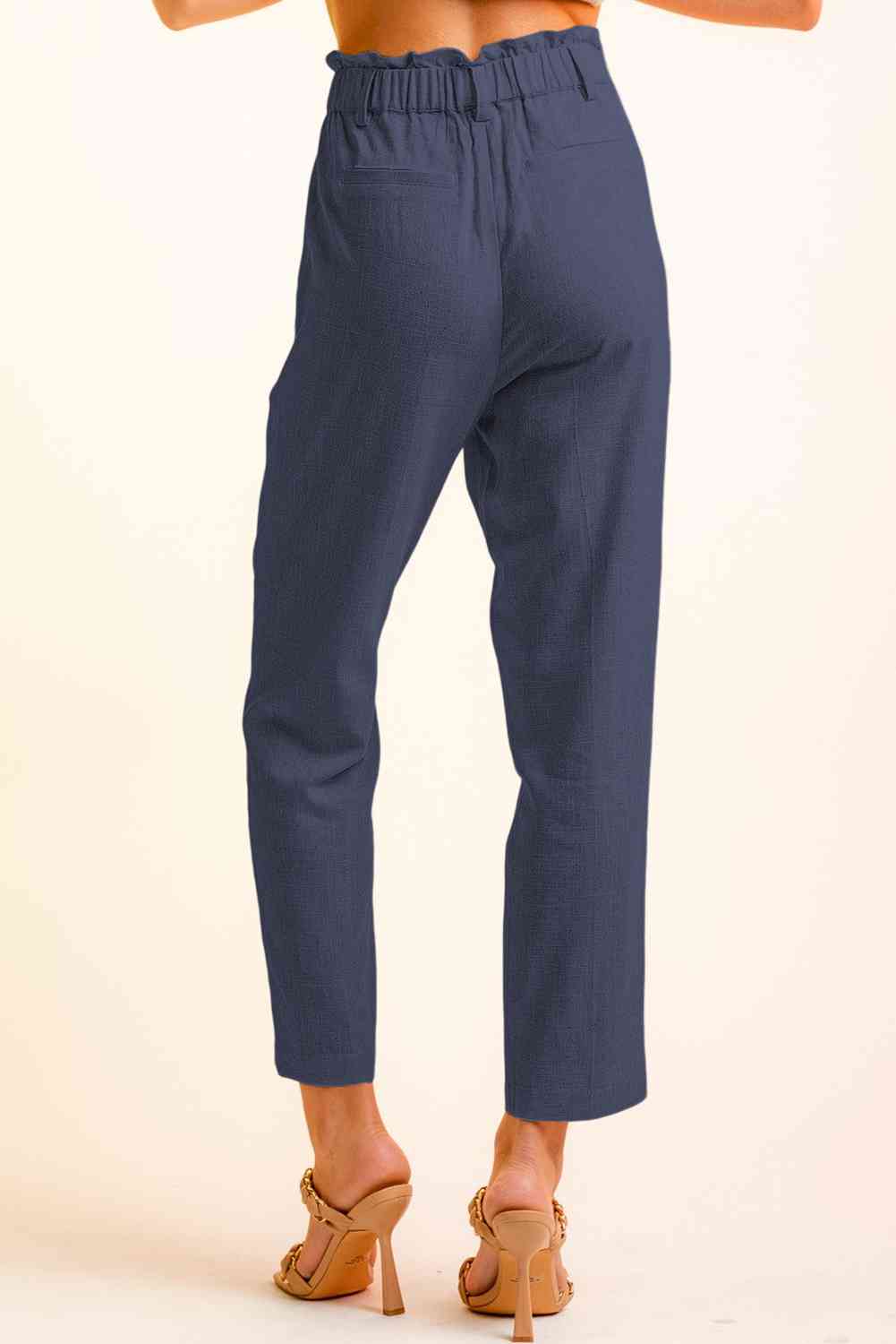 Women’s Cropped Pants – High Waist Paperbag Style – Button Detail – Tapered Fit Casual Wear