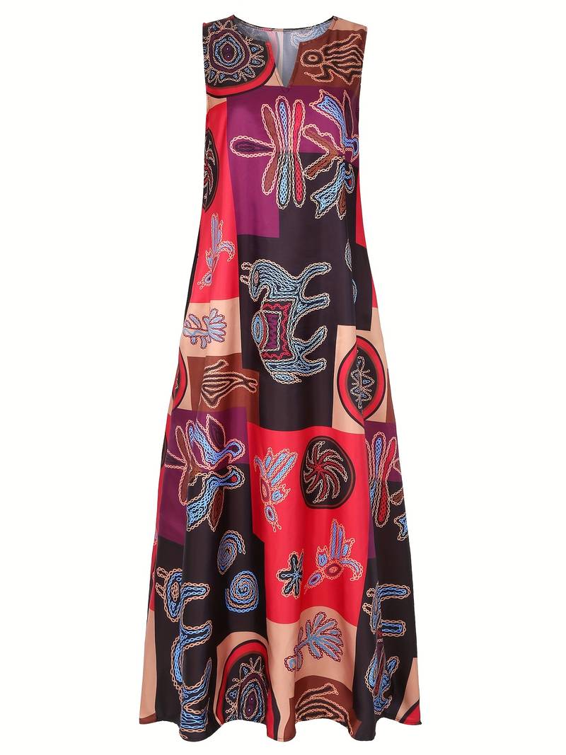Women's Maxi Dress - Sleeveless Flowing Fit - Abstract Artistic Print