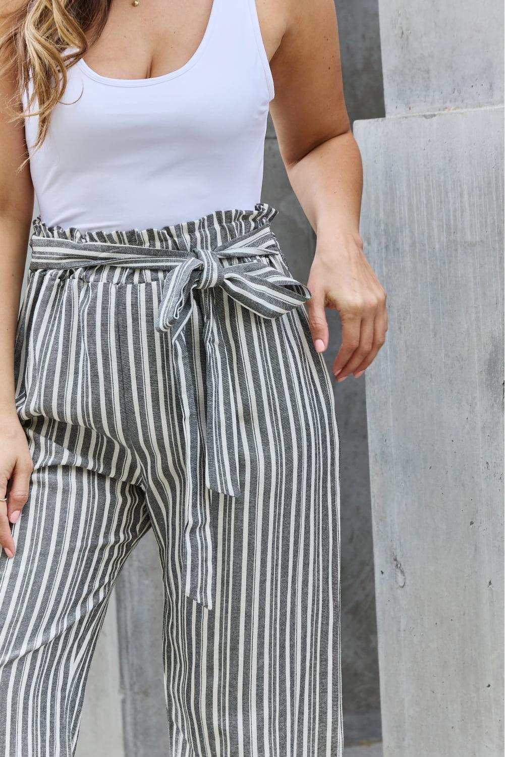 Eva - full size paperbag waist striped culotte pants