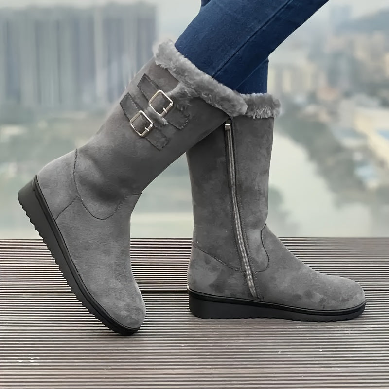 Women's thickened velvet mid-tube snow boots