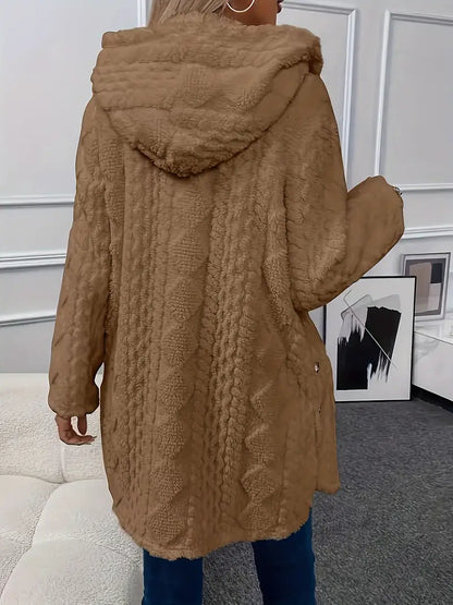 Women's chain knitted comfortable hooded loose coat