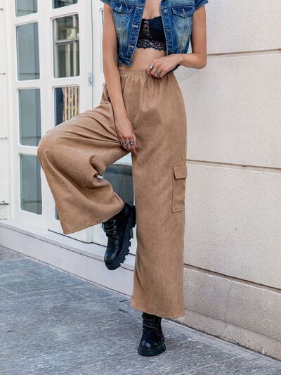 Lilian - pocketed wide leg elastic waist pants