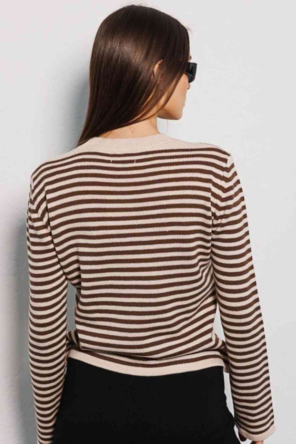 Women's striped round neck long sleeve sweater