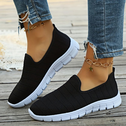 Lightweight slip-on walking shoes with stretchy knit upper for women