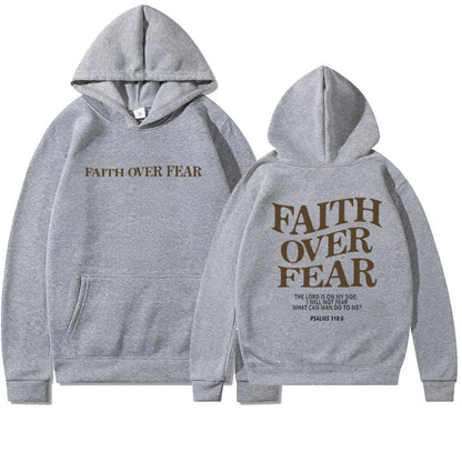 Women's drop shoulder hoodie with 'Faith Over Fear' back  print