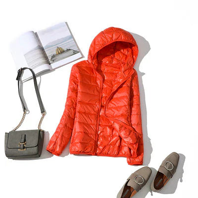 Women's warm autumn padded jacket with hood