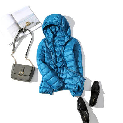 Women's warm autumn padded jacket with hood