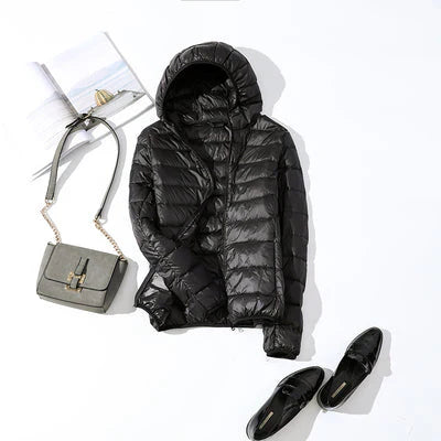 Women's warm autumn padded jacket with hood