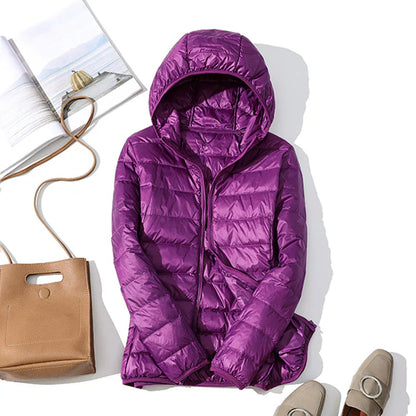 Women's warm autumn padded jacket with hood