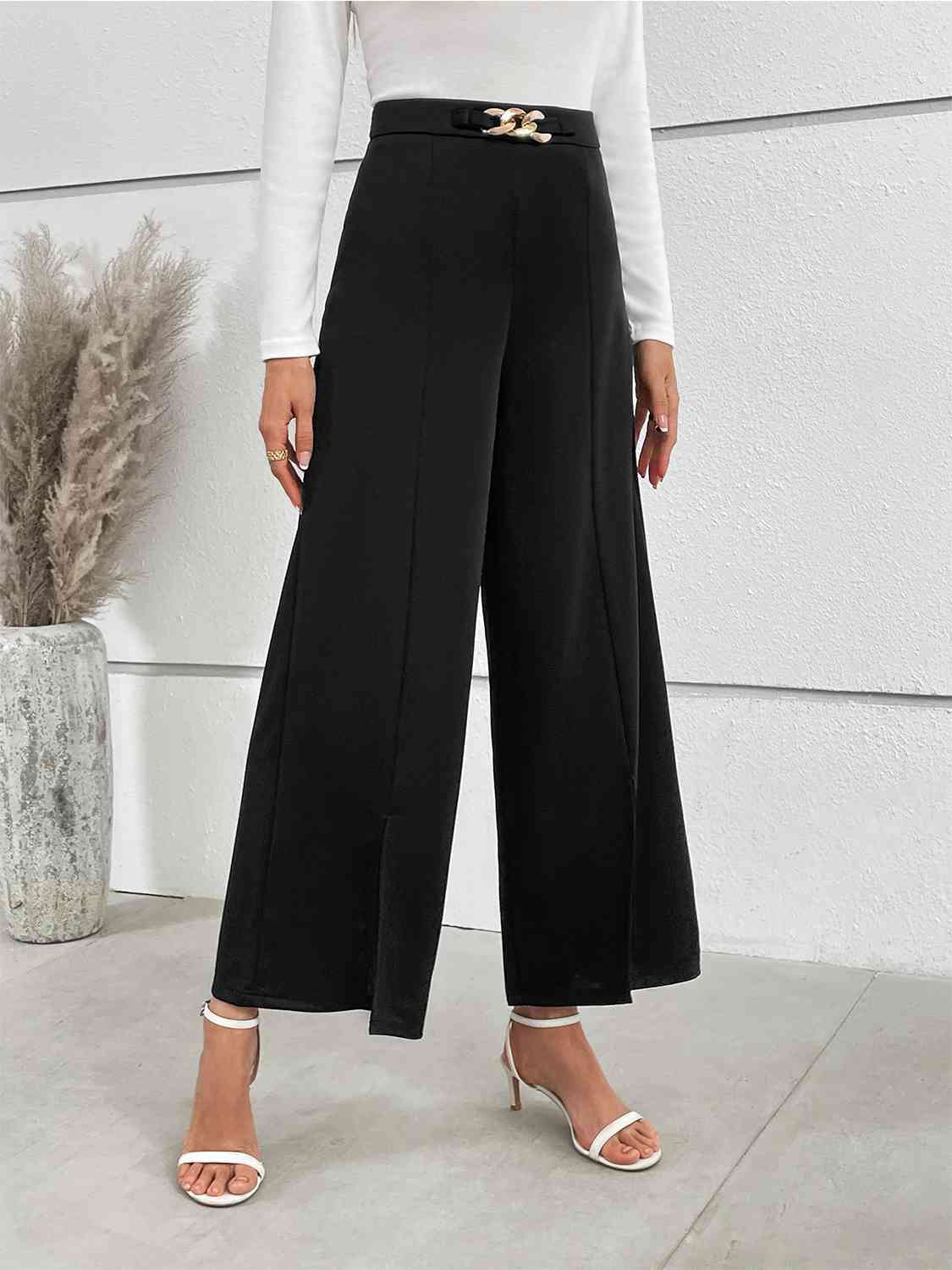 Kandra - chain detail slit wide leg pants