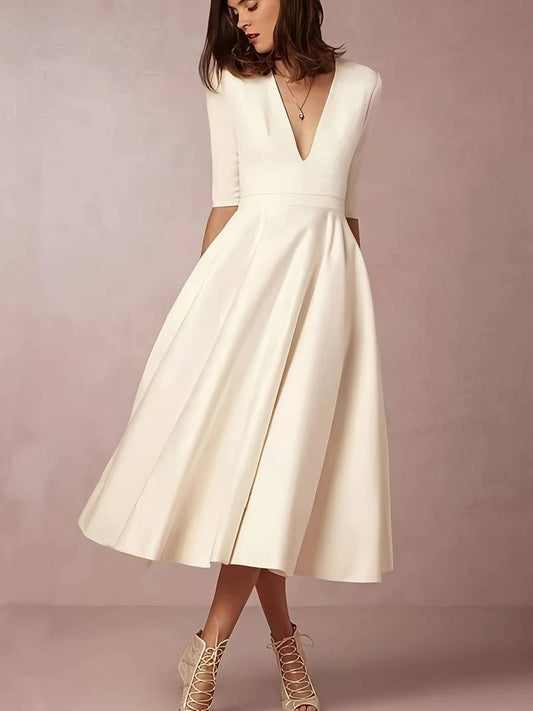 Satin-Like Fitted V-Neck Midi Dress