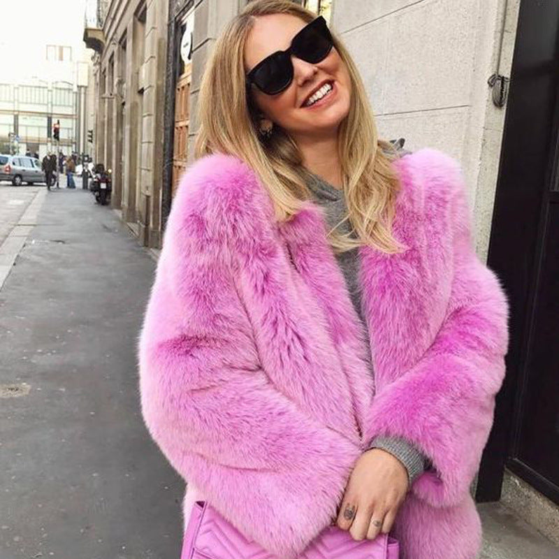 Oversized Faux Fur Collarless Coat 