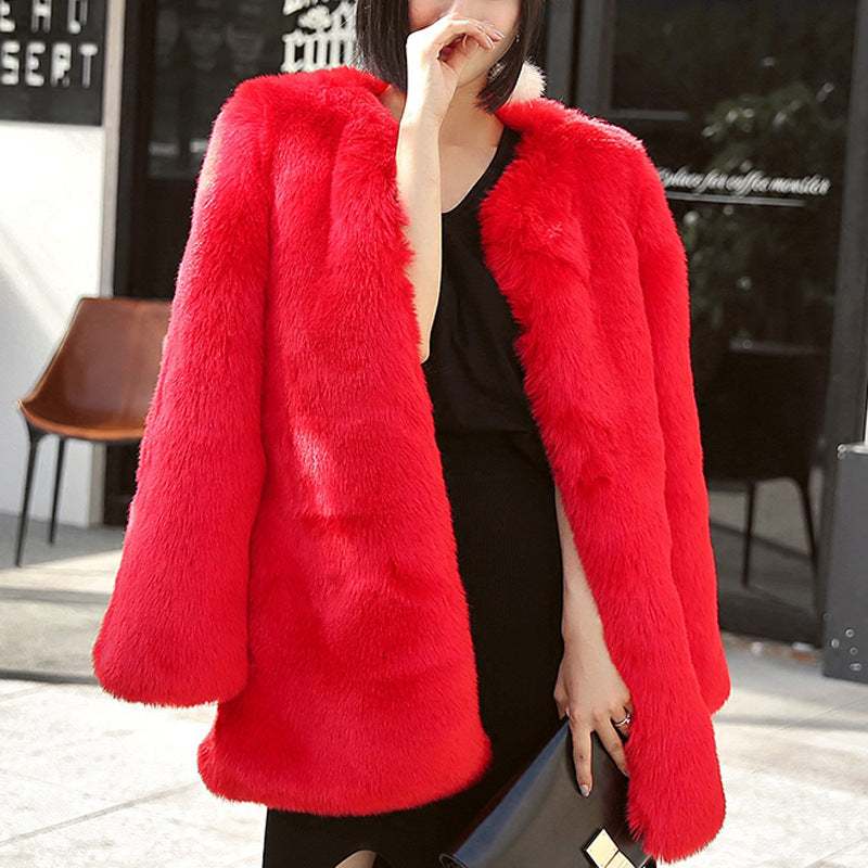 Oversized Faux Fur Collarless Coat 
