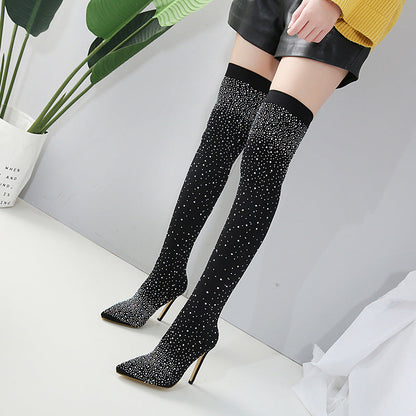 Women's rhinestone high heel over-the-knee boots