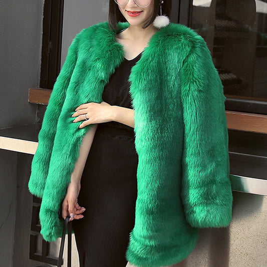 Oversized Faux Fur Collarless Coat 