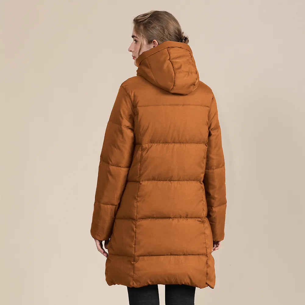 Women's stylish caramel padded winter coat with hood