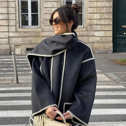 Women's coat with tassel scarf loose fit