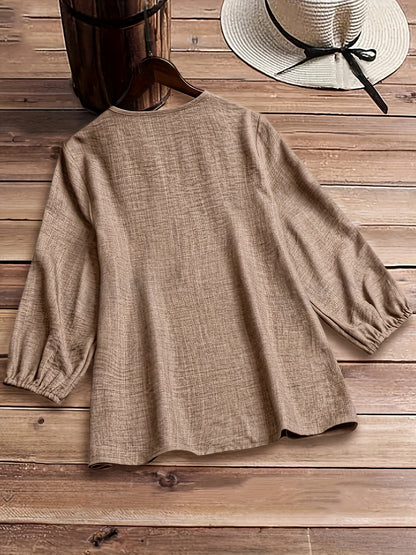 Women's Blouse - Zipper Front - Three-Quarter Sleeve - Stylish & Versatile