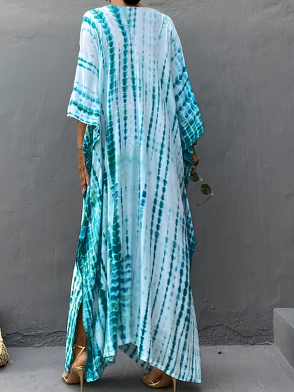 Tie-dye v-neck flowy kaftan maxi dress for women