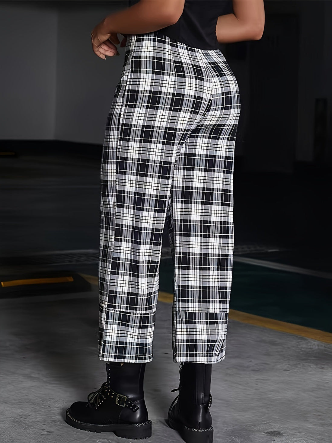 Rhea -  plaid high-waist pants