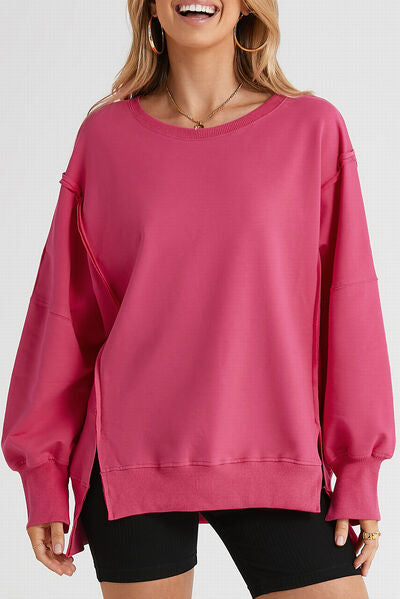 Oversized Side Slit Crew Neck Sweatshirt