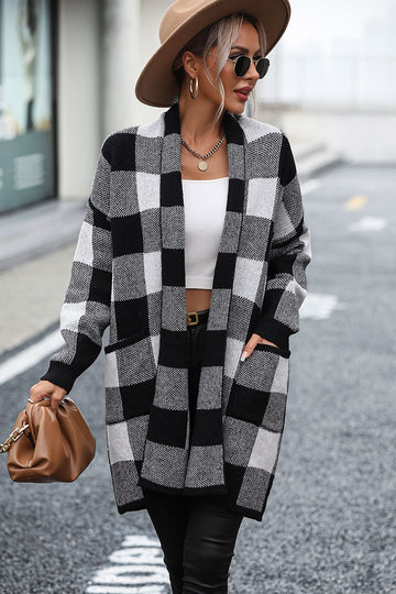 Lola - plaid dropped shoulder cardigan with pocket