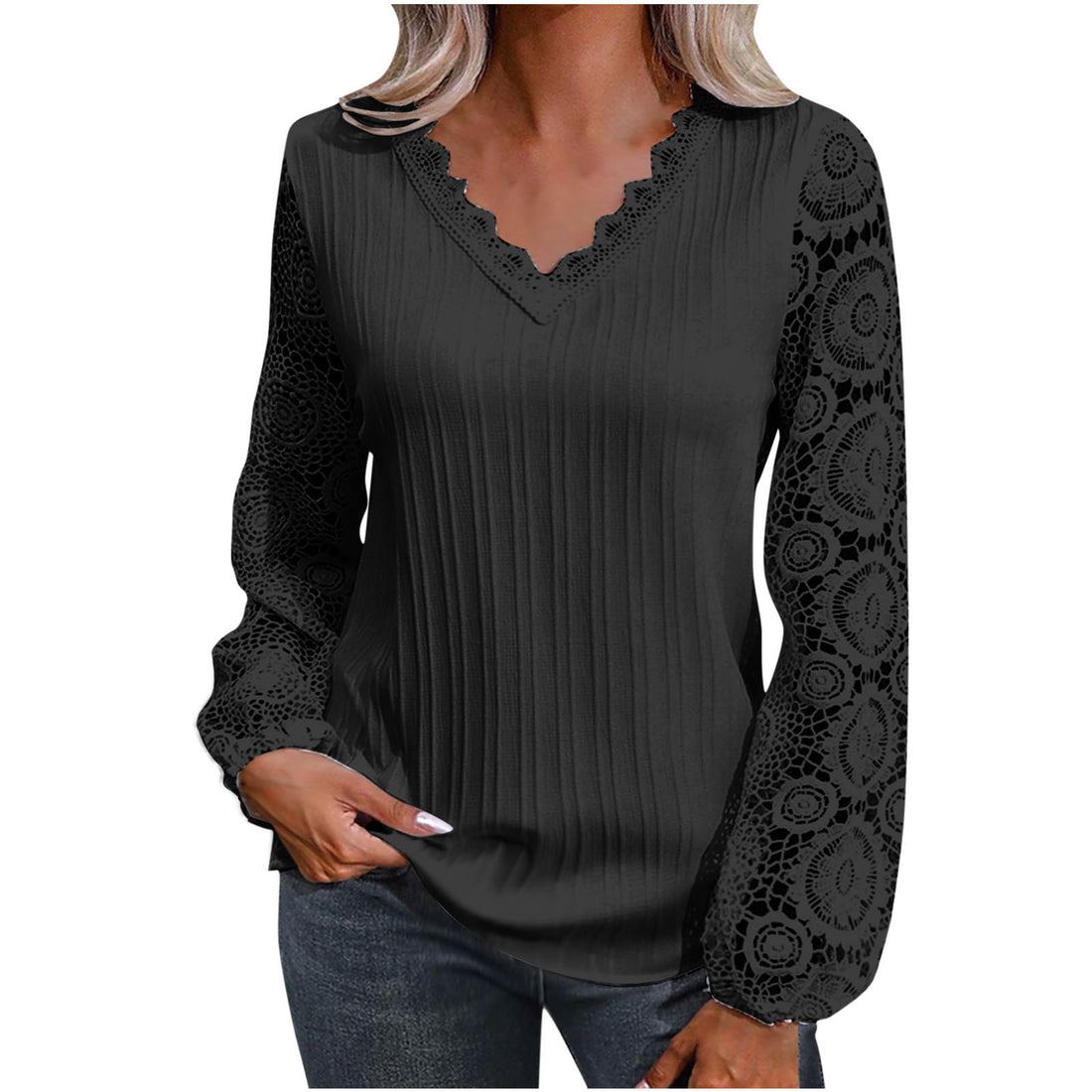 Women's v-neck lace knit top