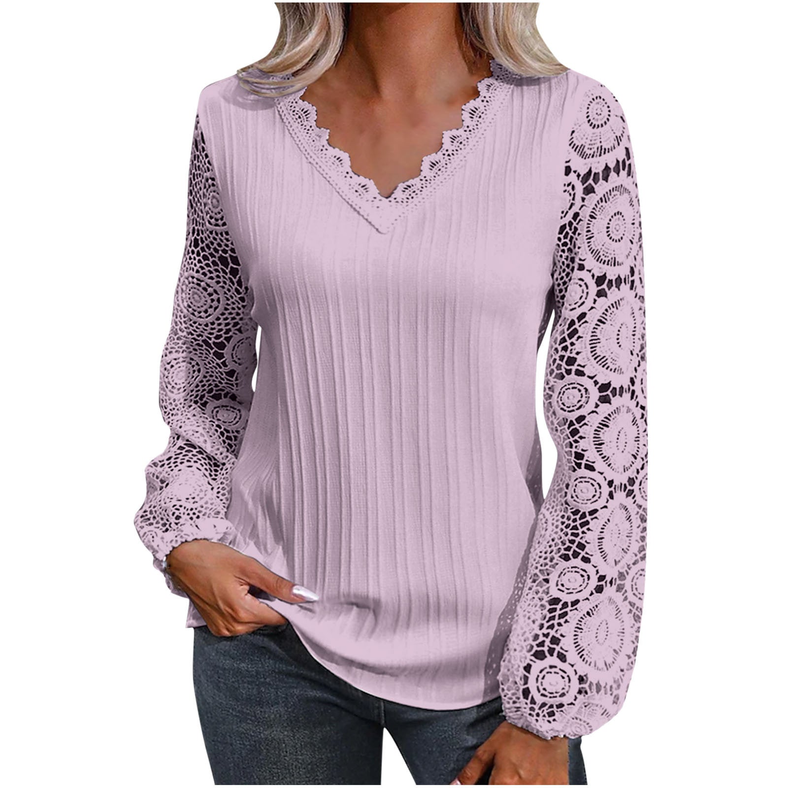 Women's v-neck lace knit top