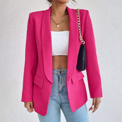 Single-button tailored blazer with flap pockets for women