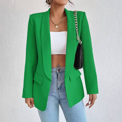 Single-button tailored blazer with flap pockets for women
