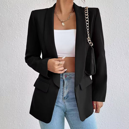 Single-button tailored blazer with flap pockets for women