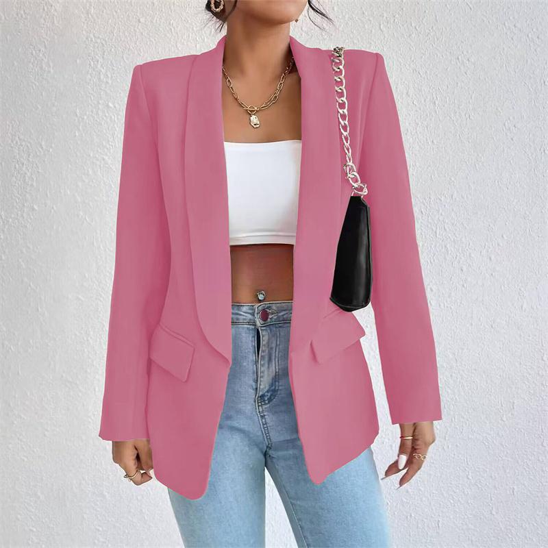 Single-button tailored blazer with flap pockets for women