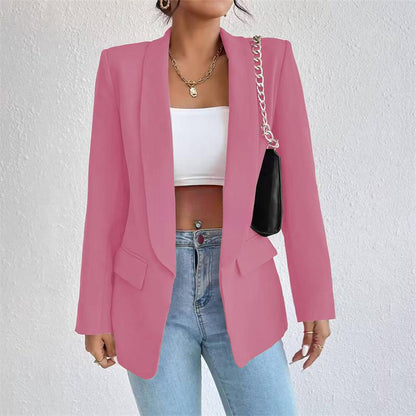 Single-button tailored blazer with flap pockets for women