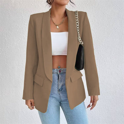 Single-button tailored blazer with flap pockets for women