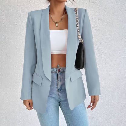 Single-button tailored blazer with flap pockets for women