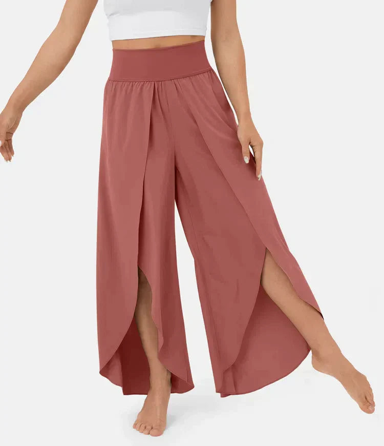 Women's high waist asymmetrical hem trousers