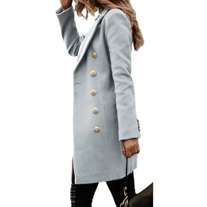 Women's double-breasted midi coat long sleeve
