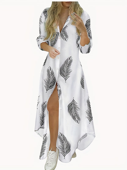 Women’s Maxi Shirt Dress – Vertical Stripes – Long Sleeve – Button-Down Lightweight Fit