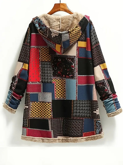 Women's retro patchwork winter jacket