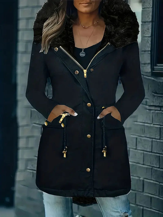Fur Collar Hooded Winter Coat With Pockets