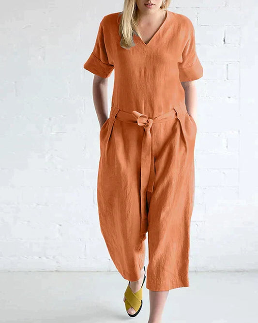 Tie Waist Loose Fit Cropped Jumpsuit
