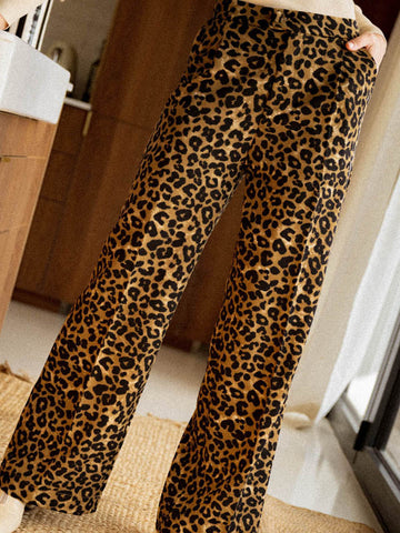 Leopard print wide leg women's pants