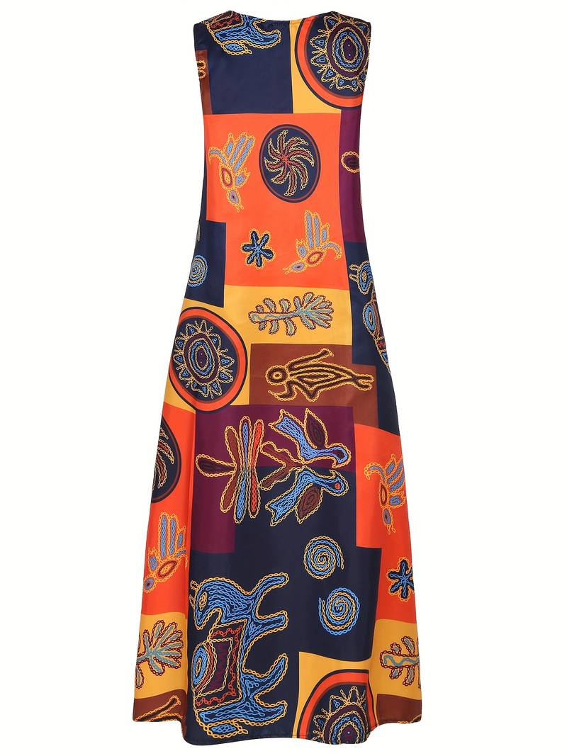 Women's Maxi Dress - Sleeveless Flowing Fit - Abstract Artistic Print