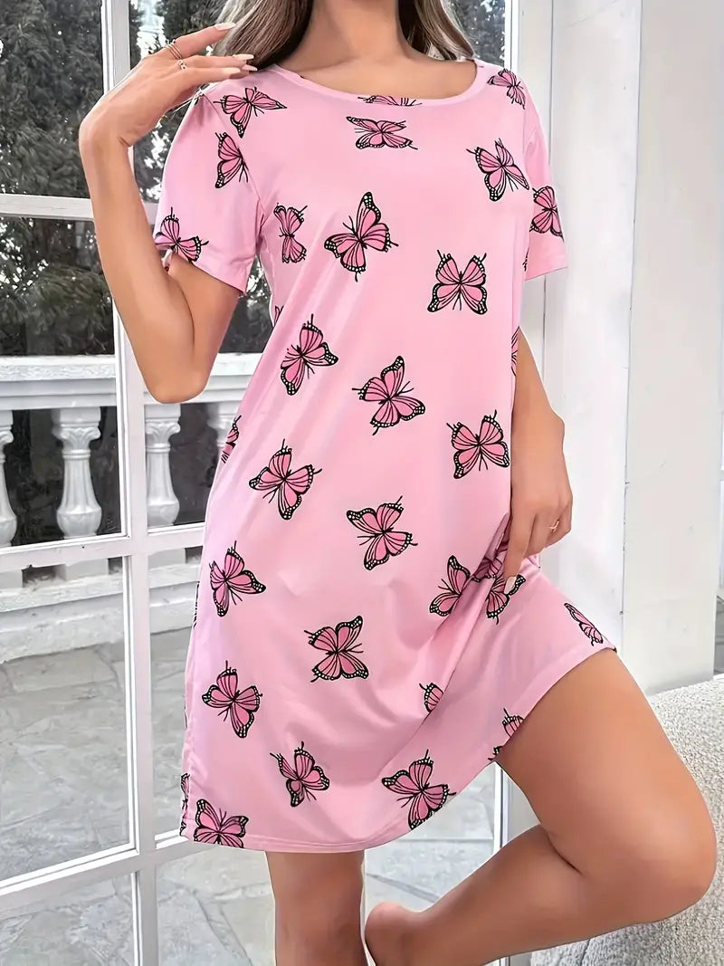 Women's pink butterfly casual dress