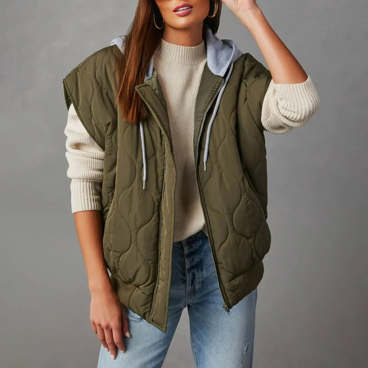 Women's Quilted Vest - Hooded Lightweight Warmth - Zipper Closure Casual Layer
