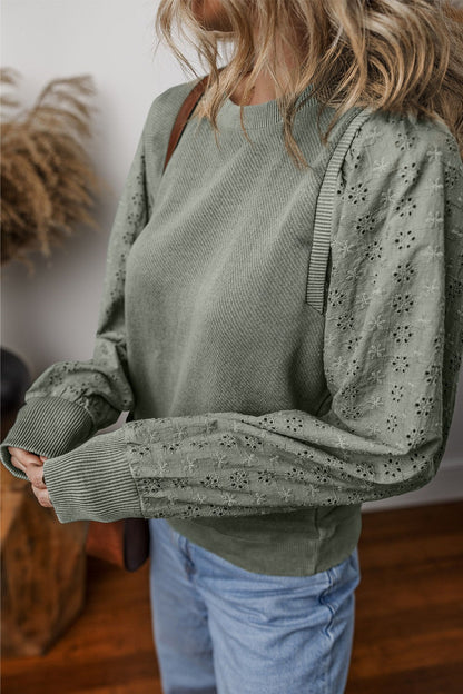 Lara - eyelet round neck long sleeve sweatshirt
